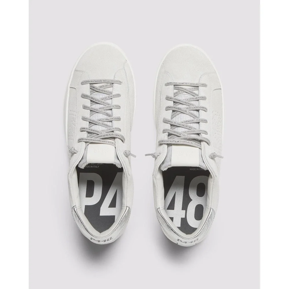 P448 John Off-White Silver Suede Low Top Sneakers Made in Italy 39‎ / 9